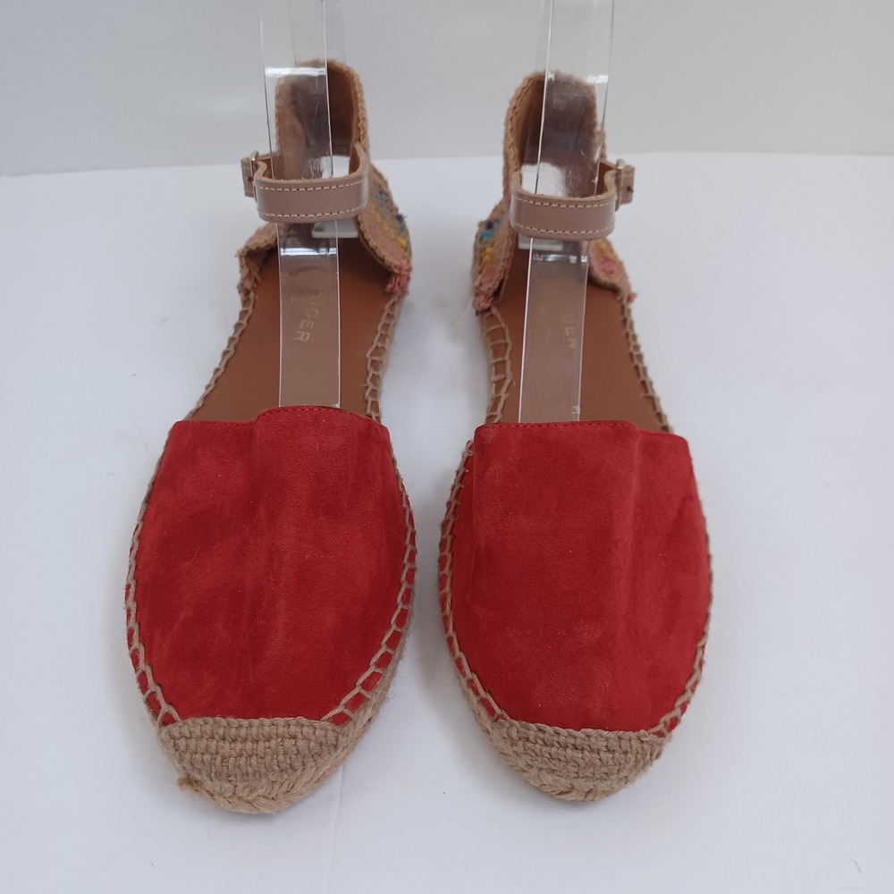 Kurt Geiger London Red Suede Espadrille Flats Ankle Strap Multi Woven Heel US 9 - Picture 3 of 14